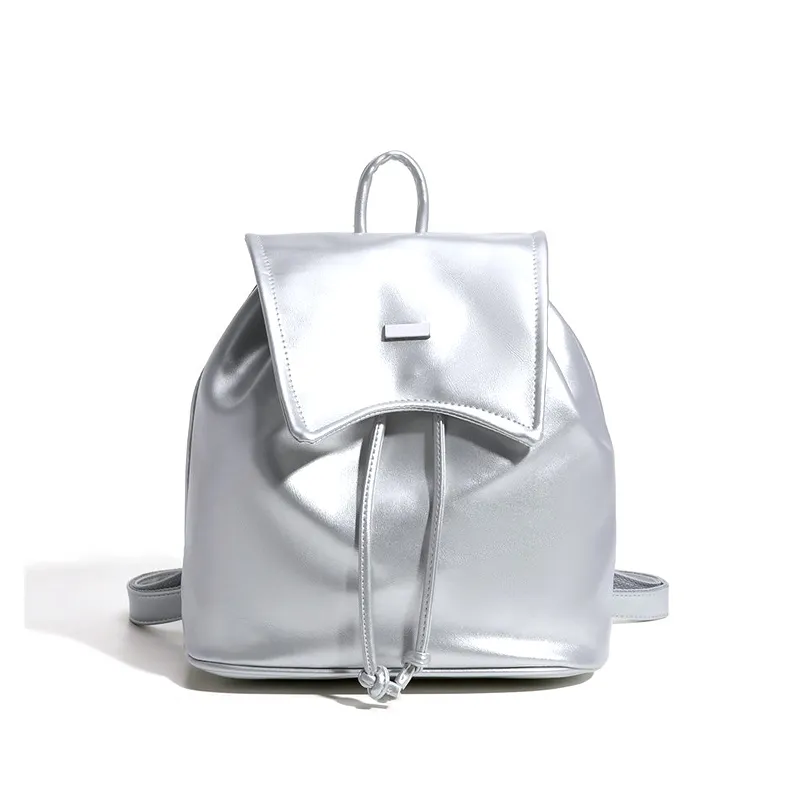Koreansk Sølv Myk Lær Ryggsekk Dame Ryggsekk Bag