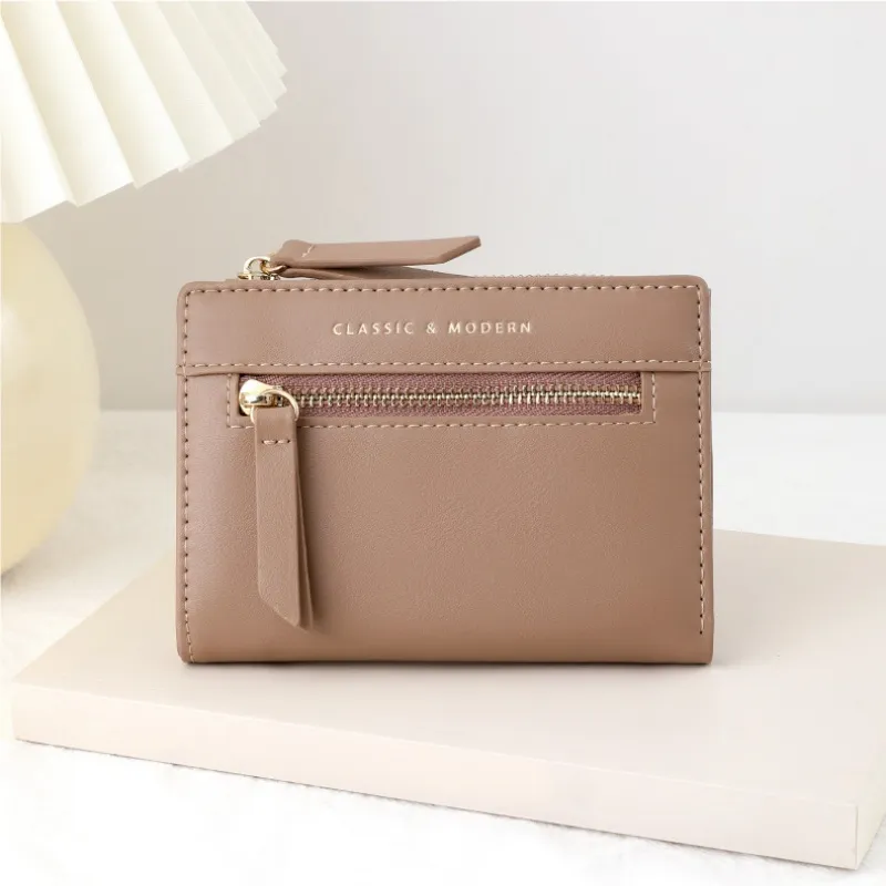 Minimalistisk Billfold-kortholder Glidelås Bifold-lommebok for damer