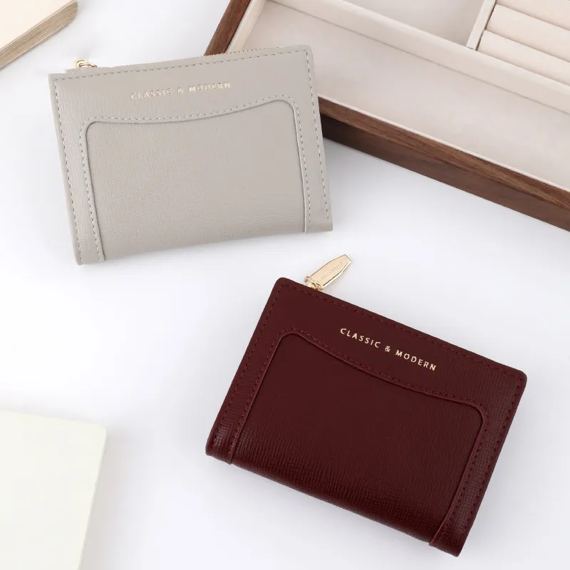 Unik Skinn Bifold liten kredittkortlommebok for kvinner