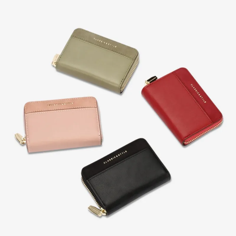 Lommebok for kreditt-ID-kortholder i skinn for kvinner med glidelås